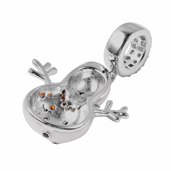 Charmes De Memoire- Simulated Garnet, Simulated Black & White Diamond Snowman Enamelled Charm in Sterling Silver