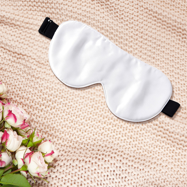 Serenity Night 100% Mulberry Silk Hyaluronic and Argan Oil Infused Eye Mask with Adjustable Elastic Band (Size 23x10cm) - White