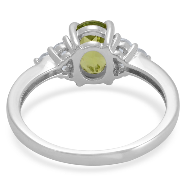 Hebei Peridot (Ovl 1.25 Ct), White Topaz Ring in Platinum Overlay Sterling Silver 1.500 Ct.