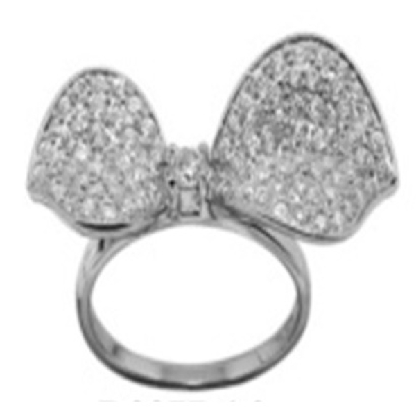 ELANZA AAA Simulated White Diamond (Rnd) Bow Ring in Rhodium Plated Sterling Silver