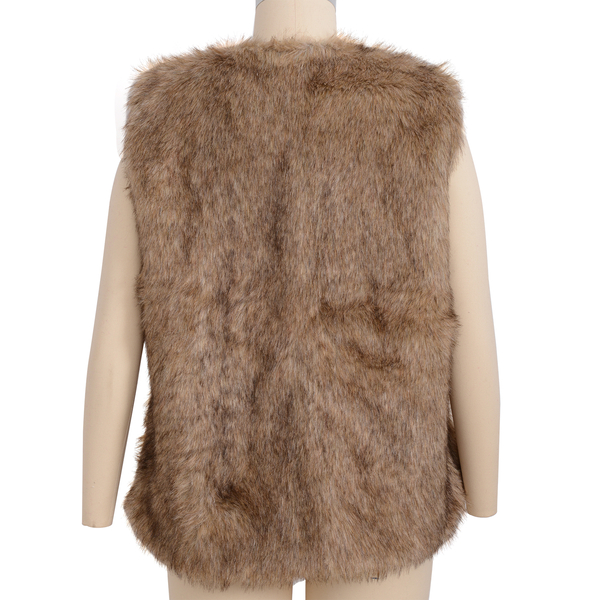 Close Out Deal Luxe Super Soft Helson Faux Fur Brown and Black Colour Gilet (size12-size14 )
