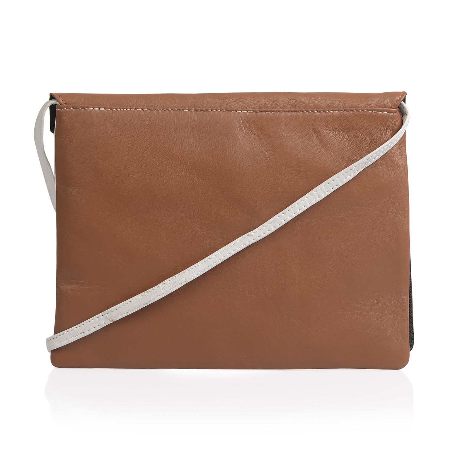 NEW SEASON Genuine Leather Tan and Off White Colour Crossbody Bag (Size 24x18 Cm)