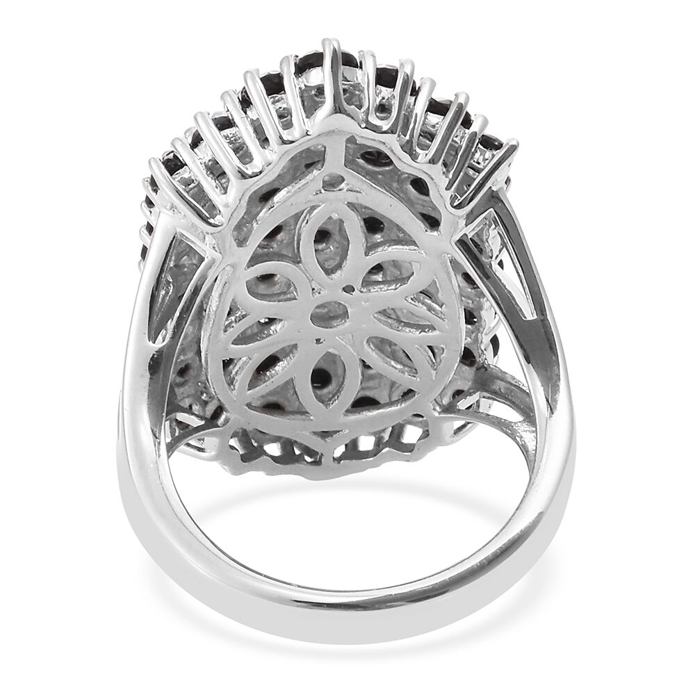 Boi Ploi Black Spinel (Rnd) Cluster Ring in Platinum Overlay Sterling Silver 8.000 Ct. Silver wt. 8.10 Gms.