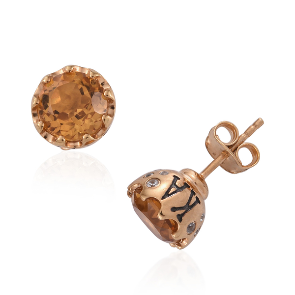 JCK Vegas Collection Citrine (Rnd), Natural Cambodian Zircon Stud Earrings (with Push Back) in Yello
