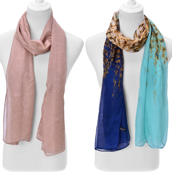 Set of 2 - Designer Inspired Chocolate and Pink Colour Scarf (Size 175x70 Cm)