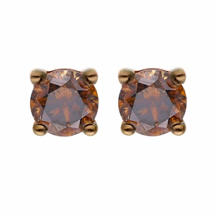 9K Rose Gold SGL Certified Natural Champagne Diamond  Stud Earrings 1.00 Ct.