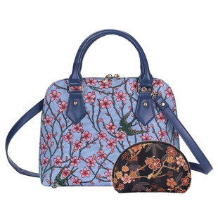 Signare Tapestry Almond Blossom and Swallow Collection - Top Handle Handbag with Adjustable Shoulder