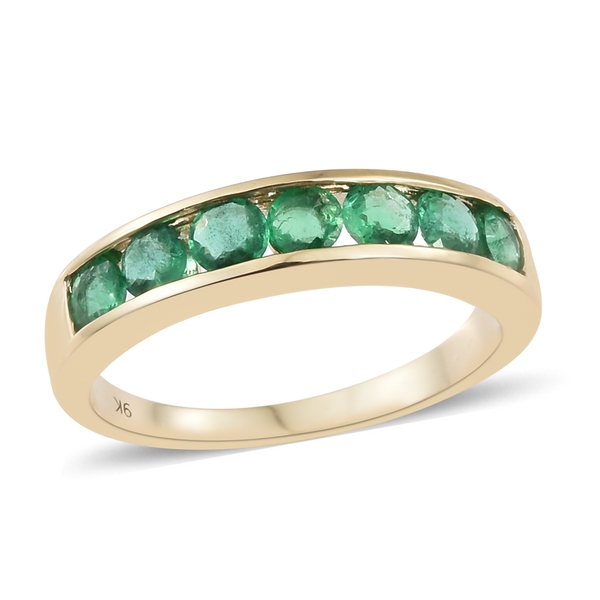 1 Carat Zambian Emerald Half Eternity Band Ring in 9K Gold 2.64 Grams