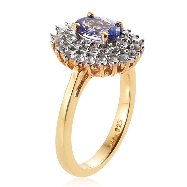 Tanzanite (Ovl), Natural Cambodian Zircon Ring in 14K Gold Overlay Sterling Silver 1.250 Ct.