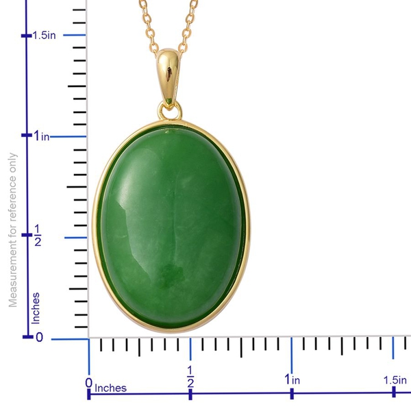 Chinese Green Jade (Ovl) Pendant With Chain in Yellow Gold Overlay Sterling Silver 28.250 Ct.