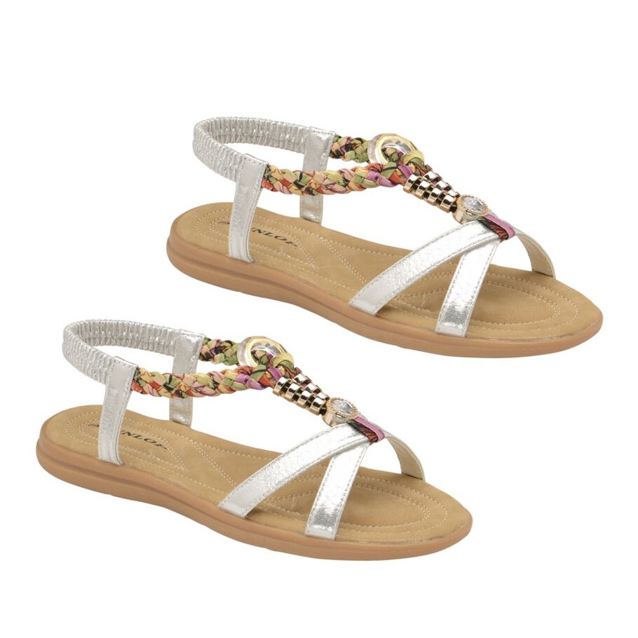 Dunlop Adonia Embellished Open Toe Flat Sandals (Size 5) - Silver