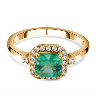 ILIANA 18K Yellow Gold AAA Boyaca Colombian Emerald and Diamond (SI/G-H) Ring 1.40 Ct.