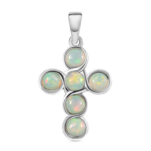 Ethiopian Welo Opal Cross Pendant in Platinum Overlay Sterling Silver 1.25 Ct.