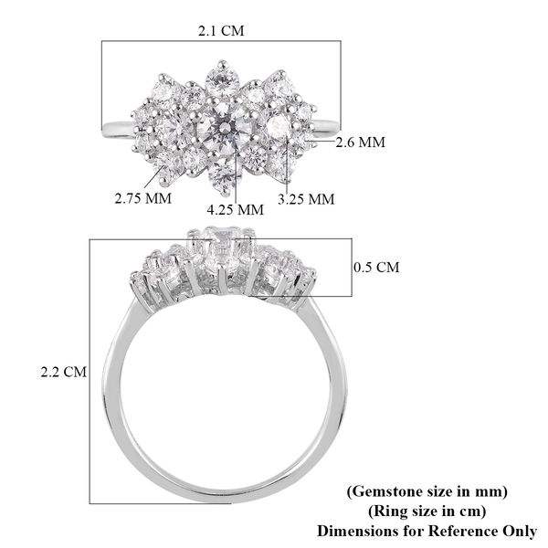 Lustro Stella - Platinum Overlay Sterling Silver Cluster Ring Made with Finest CZ 2.35 Ct.