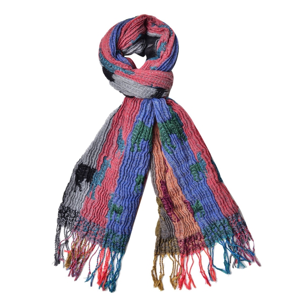 Blue, Green and Multi Colour Camel Pattern Scarf with Tassels (Size 170X30 Cm)