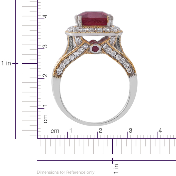 African Ruby (Cush 6.25 Ct), Ruby and Natural Cambodian Zircon Ring in Rhodium Plated Sterling Silver 8.070 Ct.