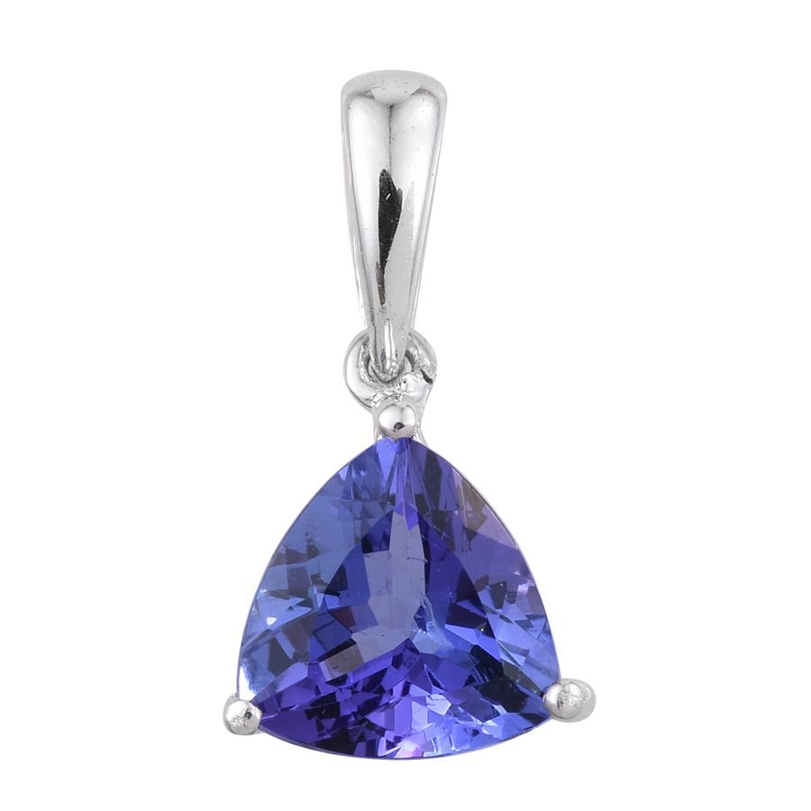 14K White Gold 1 Carat AA Tanzanite Trillion Solitaire Pendant.