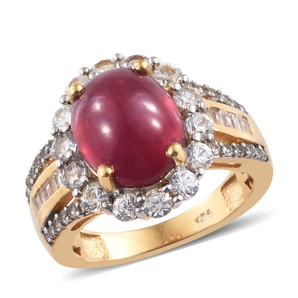 8.25 Ct African Ruby and Zircon Halo Ring in Gold Plated Sterling Silver