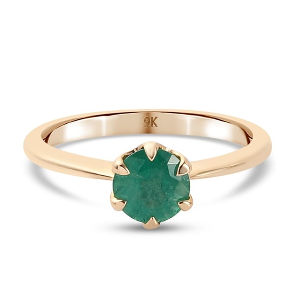 9K Yellow Gold AAA Kagem Zambian Emerald Solitaire Ring