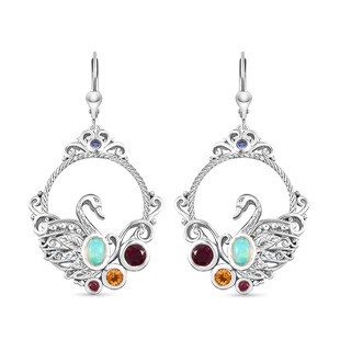 GP - Ethiopian Welo Opal and Multi Gemstones Dangling Earrings with Lever Back in Platinum Overlay S