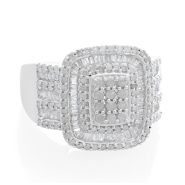 Diamond (Rnd and Bgt) Ring in Platinum Overlay Sterling Silver 1.500 Ct. Silver wt 7.21 Gms. Number of Diamonds 206