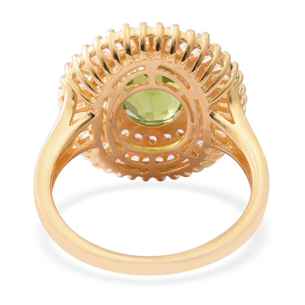 Extremely Rare Size- Hebei Peridot (Ovl 11X9MM 4.00 Ct), White Topaz Ring in Yellow Gold Overlay Sterling Silver 8.050 Ct.