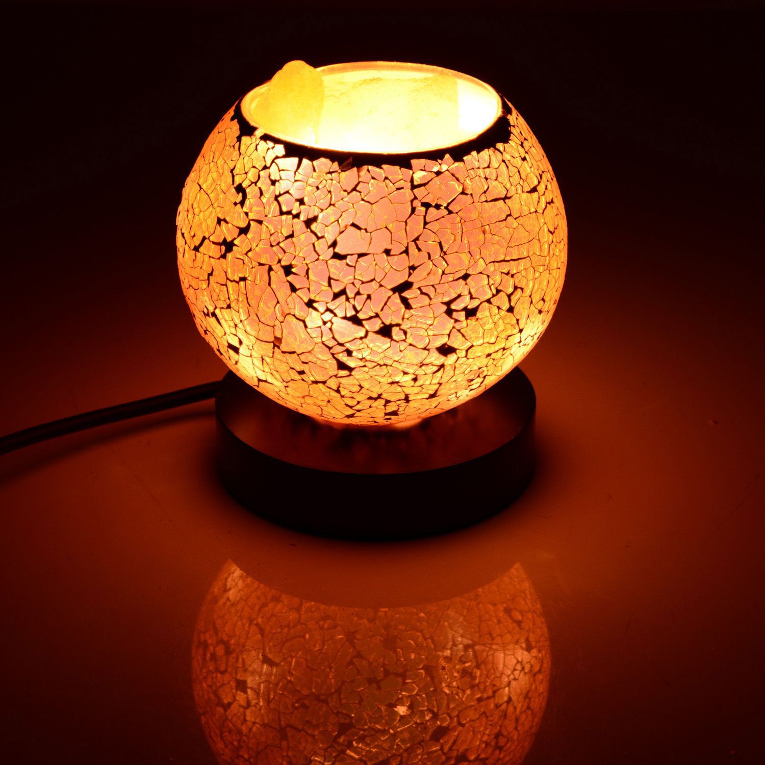 Home Decor - Mosaic Glass Table Lamp with Himalayan Salt on a Metal Base with Electric Fitting