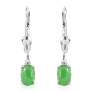 One Time Deal- Green Jade Solitaire Lever Back Earrings in Sterling Silver