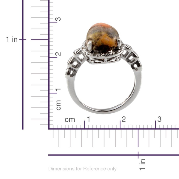 Bumble Bee Jasper (Pear 4.00 Ct), Diamond Ring in Platinum Overlay Sterling Silver 4.050 Ct.