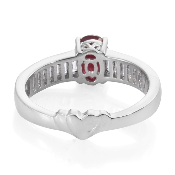 GP African Ruby (Ovl 1.58 Ct), White Topaz and Kanchanaburi Blue Sapphire Ring in Platinum Overlay Sterling Silver 2.250 Ct.