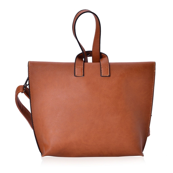 Italian Tan Colour Handbag with Adjustable and Removable Shoulder Strap (Size 24x19.5x6 Cm)