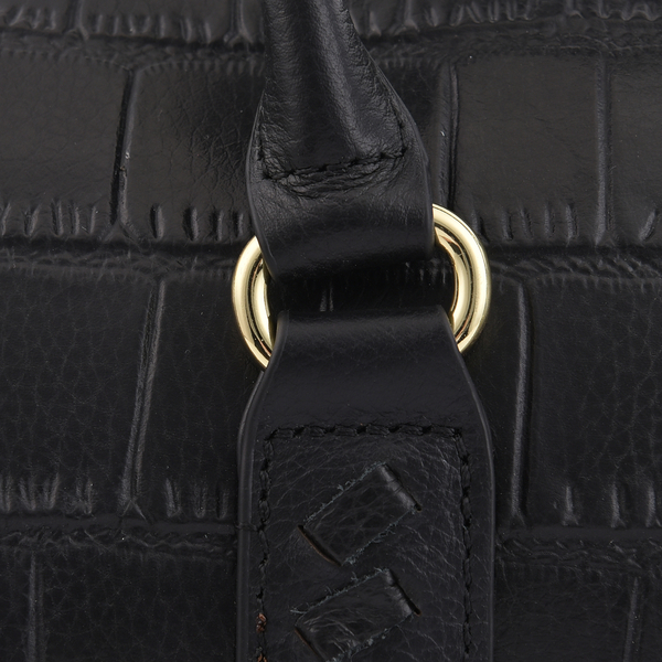 LA MAREY 100% Genuine Leather Croc Embossed Convertible Bag with Detachable Strap (Size 30x26x12 Cm) - Black