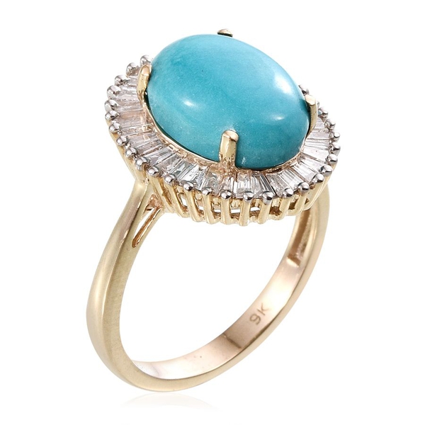 9K Y Gold Arizona Sleeping Beauty Turquoise (Ovl 4.50 Ct), Diamond Ring 5.500 Ct.