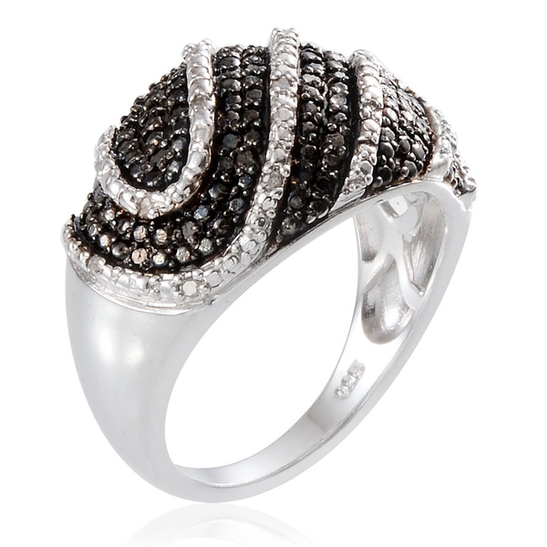 Black Diamond (Rnd), Diamond Ring in Platinum Overlay Sterling Silver 0.330 Ct.