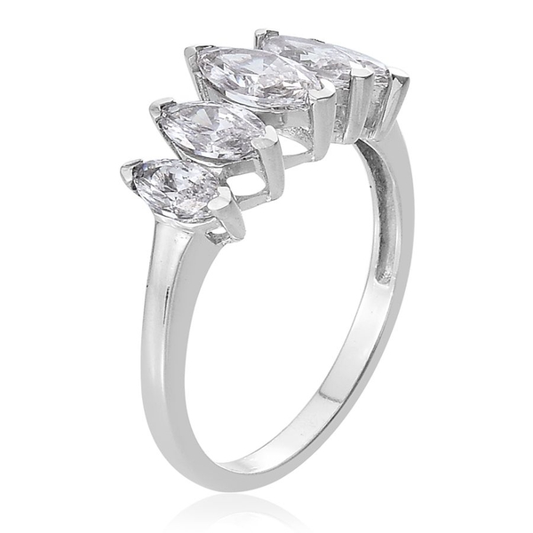 Lustro Stella - Platinum Overlay Sterling Silver (Mrq) 5 Stone Ring Made with Finest CZ