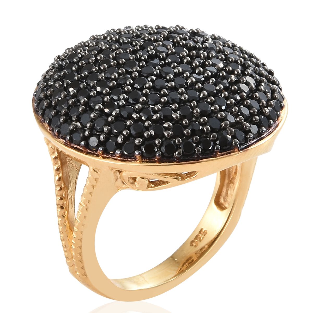 Boi Ploi Black Spinel (Rnd) Ring in 14K Gold Overlay Sterling Silver 3.250 Ct, Silver wt 6.81 Gms, Number of Black Spinel- 166