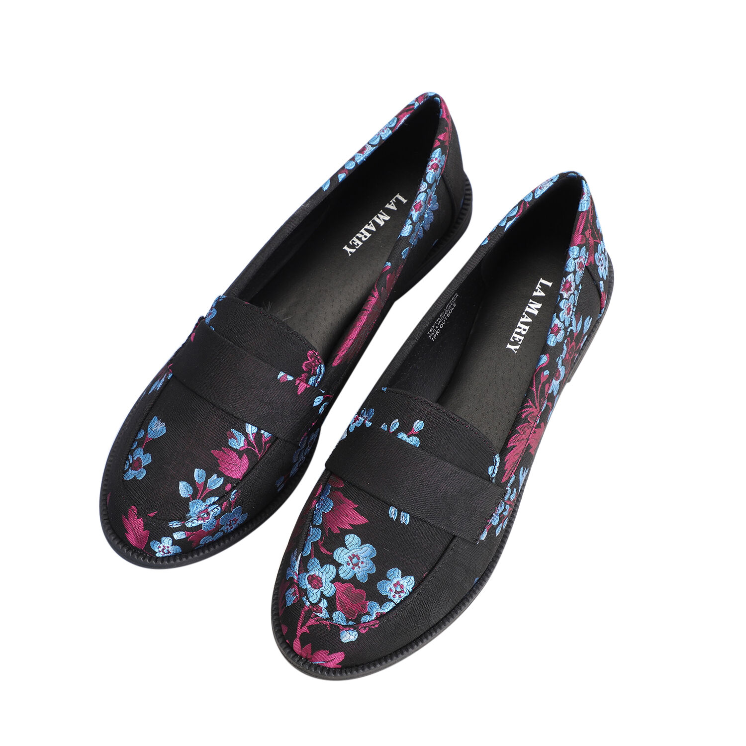 LA MAREY Embroidered Loafer Shoes Black and Pink 3808366 TJC