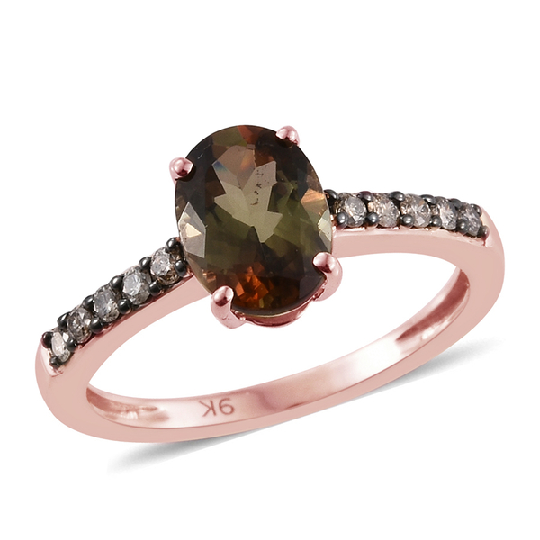 9K Rose Gold Brazilian Andalusite (Ovl 1.35 Ct), Natural Champagne Diamond Ring 1.500 Ct.