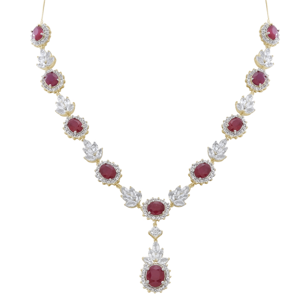 African Ruby and  White Topaz Necklace (Size 18) in 14K Gold Overlay Sterling Silver Ruby 29.76  Ct 
