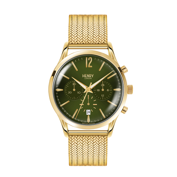 HENRY LONDON Chiswick Mens Mesh Bracelet Watch  Gold and Green