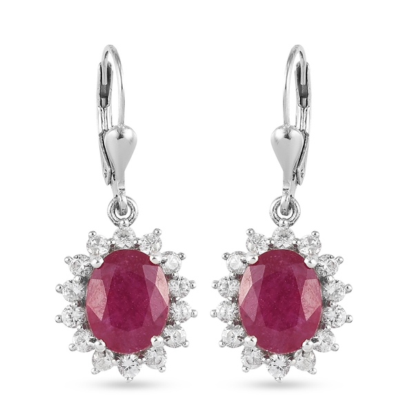 African Ruby (FF) and Natural Cambodian Zircon Earrings (with Lever Back) in Platinum Overlay Sterli