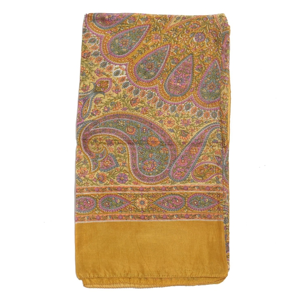 100% Mulberry Silk Multi Colour Floral and Paisley Pattern Chocolate Colour Scarf (Size 180x100 Cm)
