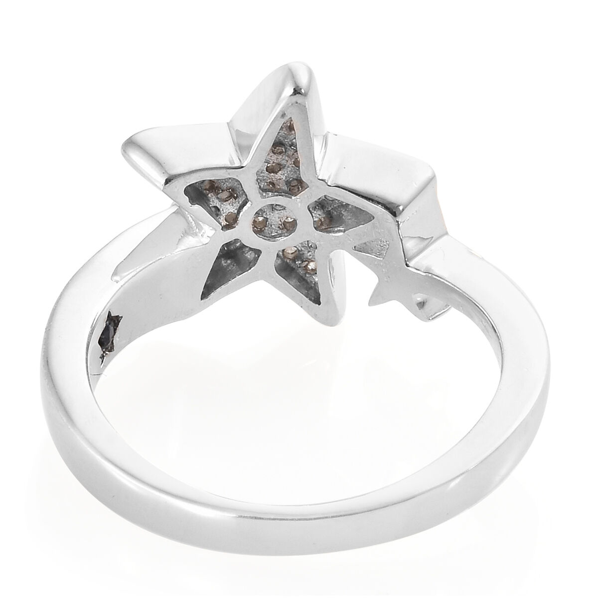 GP Diamond (Rnd), Kanchanaburi Blue Sapphire Star Ring in Platinum Overlay Sterling Silver  0.270 Ct.