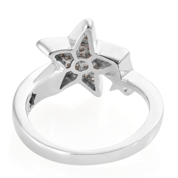 GP Diamond (Rnd), Kanchanaburi Blue Sapphire Star Ring in Platinum Overlay Sterling Silver  0.270 Ct.