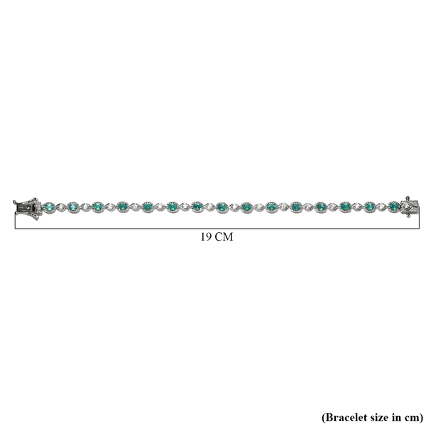 Premium Emerald and Natural Cambodian Zircon Bracelet (Size - 7) in Platinum Overlay Sterling Silver 3.11 Ct, Silver Wt. 9.20 Gms