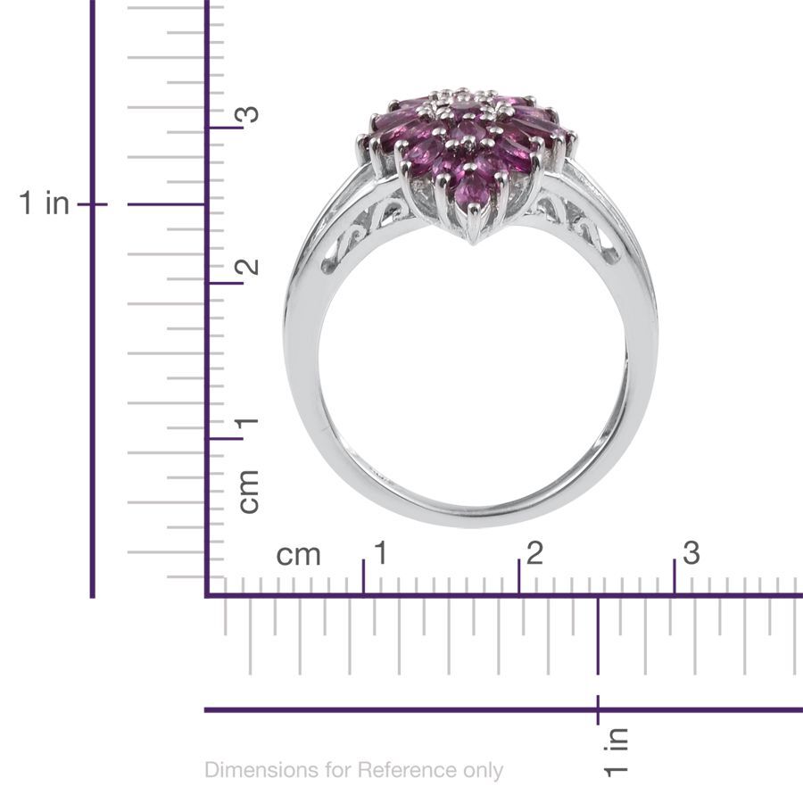 Rare Mozambique Grape Colour Garnet (Ovl) Cluster Ring in Platinum Overlay Sterling Silver 2.250 Ct.