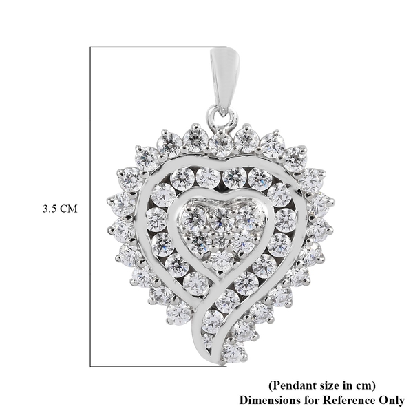 Lustro Stella Platinum Overlay Sterling Silver Heart Pendant Made with Finest CZ 5.29 Ct, Silver wt. 5.16 Gms