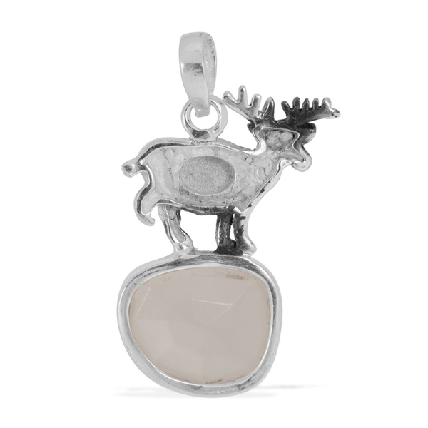 ARTISAN CRAFTED Reindeer Pendant with Sri Lankan White Moonstone in Sterling Silver 6.060 Ct.