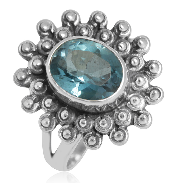 Electric Swiss Blue Topaz (Ovl) Solitaire Ring in Sterling Silver 3.110 Ct.