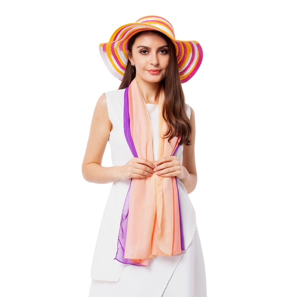 Purple, Pink and Multi Colour Stripe Pattern Scarf  (Size 155x50 Cm) with Matching Hat (Size 36x11 C